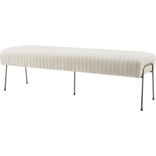 Merritt Bench in Pleated Sand Beige Velvet on Bronze Steel Legs
